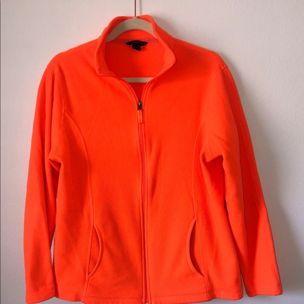 LANDS END Women’s Fleece Long Sleeve Light Full Zippered Jacket Orange Large